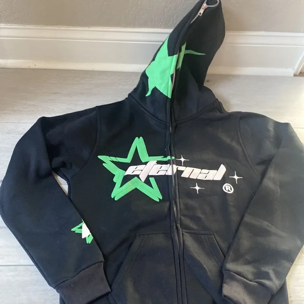 Eternal Mens Hoodie‎ Zip Up Black/green/white. Nwt